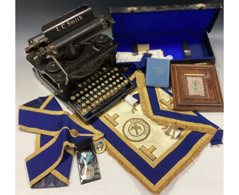 A 1920s/30s L C Smith &amp; Corona Typewriters inc typewriter, black frame, no 8 10 in;  Masonic interest Derbyshire lodge ca