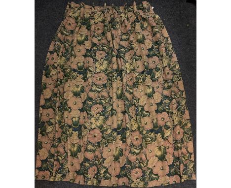 A single heavyweight tapestry curtain, bespoke made with Pinch pleat, floral design in soft tones of pink and green, 299cm dr