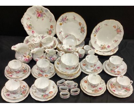 Royal Crown Derby Posies pattern table service inc side plates, cups, saucers, three graduated jugs,  shaped rectangular bowl