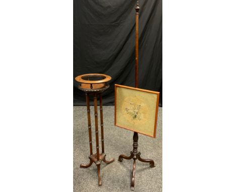 A 19th century mahogany jardiniere stand, tripod pedestal base, 83cm high x 24.5cm diameter;  a 19th century mahogany pole-sc