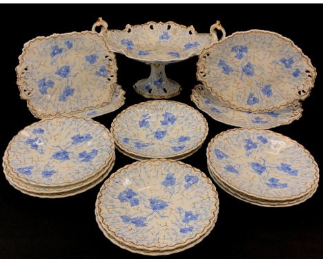 A 19th century George Grainger and Co (Worcester) 'Moss Fibre' pattern dessert service inc ten shaped circular plates, two ot