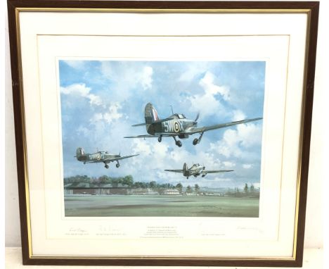 'Hurricanes From Kenley', ltd.ed. print 63/850, signed Michael Turner, Sidney F.Cooper, George A.Brown, Tom P.Geave, 41cm x 4