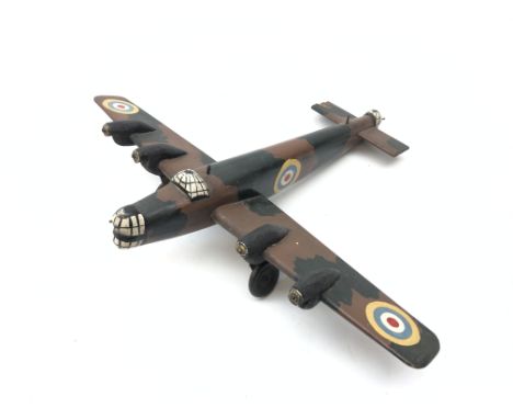 Hand made wooden model of a twin engined WW2 bomber, camouflage painted with roundels, L46cm Condition Report Playworn condit