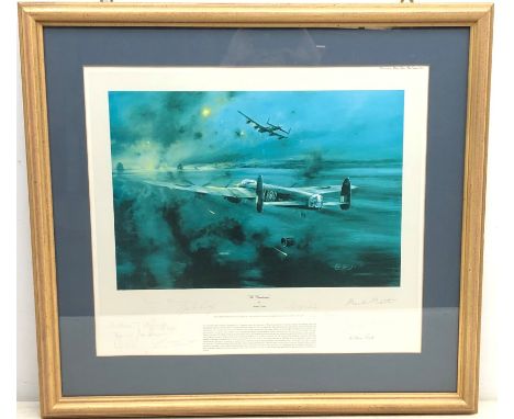 "Dambusters" colour print after Robert Taylor of the attack on the Mohne Dam in Germany by 617 squadron, 16th May 1943, signe