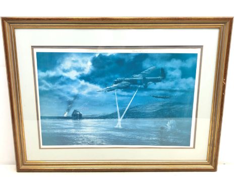 'The Dambusters', Mickey Martin & Guy Gibson attacking The Moehne Dam, May 1943, colour print after Roger Liversay, signed by