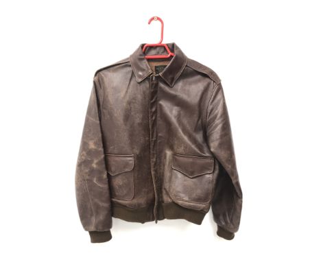 WW2 US Air Force type brown leather flying style jacket, labelled Type A-2 DWG No.30-1415, Order No.42-058361 Property Airfor