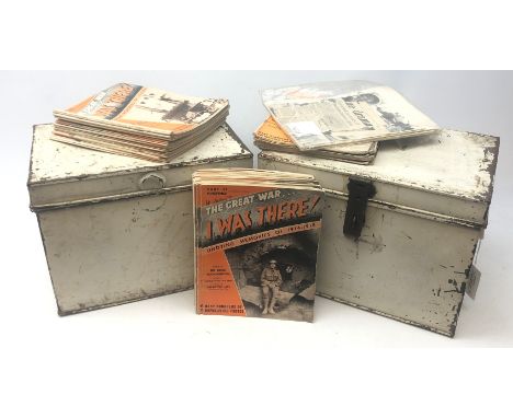 WW2 white painted military deed box stamped on oval plaque Uttley Ingham & Co. 1941 with broad arrow, another similar box bot