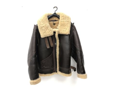 US Air Force style brown leather sheepskin lined flying type jacket size 40, labelled Type B-3 DWG No.33H5595, Order No.43-13