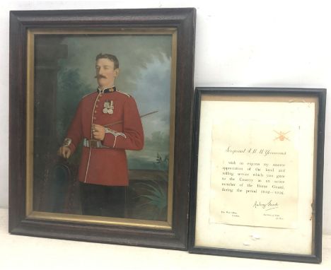 Hand overpainted painted Portrait photograph of a Victorian Army Officer in dress uniform with the Queens South Africa medal 