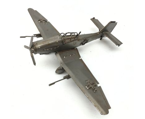 POW work style metal model of a Junkers Ju87 dive bomber, L28cm, W40cm Condition Report Click here for further images, condit