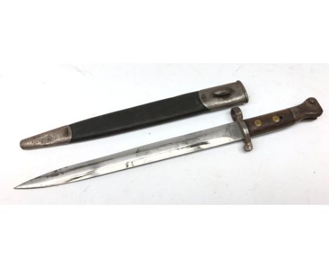 19th century British Mole bayonet, 30.5cm blade stamped Mole 6/94, WD broad arrow, crowned B over 35 X, brass rivited wooden 