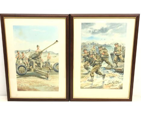 Charles C Stadden 1919-2002, Ack Ack Gun and Normandy Landing, pair of  watercolours, signed 43cm x 27.5cm, (2) Charles C Sta