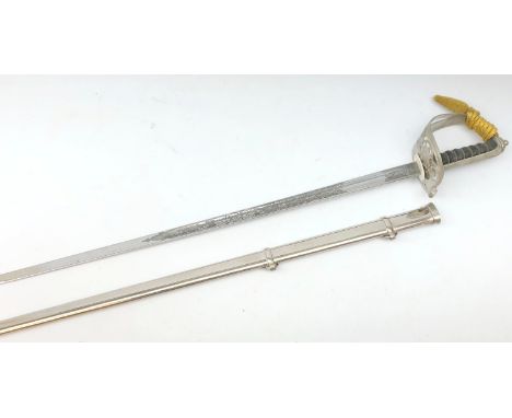ER2 Warrant Officers Sword, 82cm Wilkinson blade etched with Battle Honours and no.122255 WS 91 9073 6886 , broad arrow, hilt