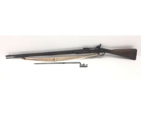 Victorian British Percussion breech loading three-band Snider type Carbine, 90cm barrel with ladder sight, plain action marke