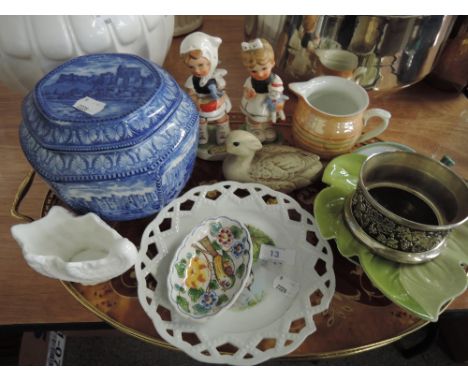 A tray of ceramics including Malling Ware jar to commemorate the 'North East Coast Industries Exhibition' 1929 Newcaastle upo