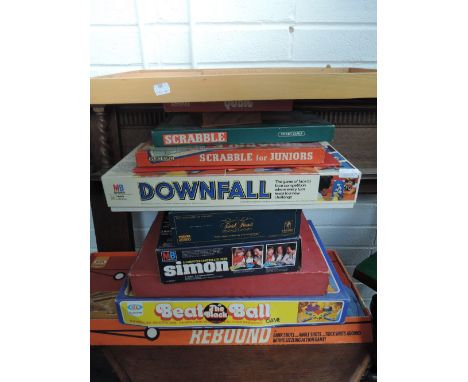 A selection of vintage games inc Ideal  Rebound, Merit San Remo roulette with croupier rake, Bagatelle board etc