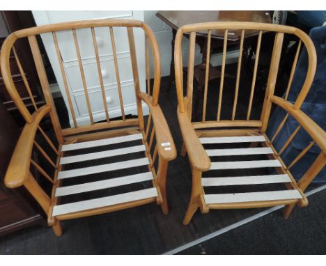 Two stripped Ercol style armchairs