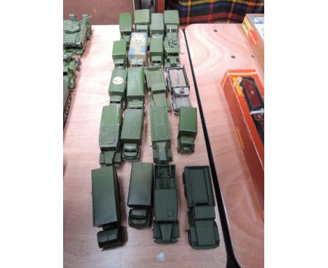 Twenty Dinky and similar diecast military covered and uncovered vehicles inc recovery tractor, armoured command vehicle etc