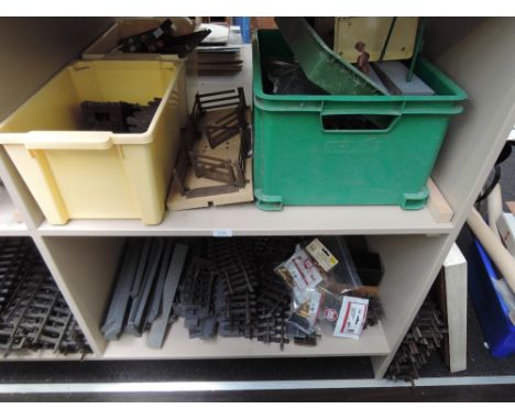 Two shelves of LGB G scale accessories  and track etc