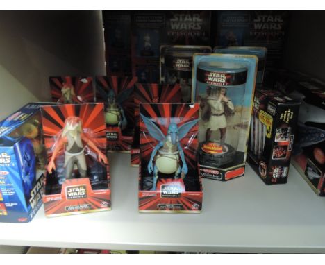 A shelf of Star Wars episode 1 collectable inc Hashro, Watto all boxed