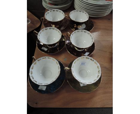 Six Elizabethan Staffordshire 'Sovereign' cups and saucers