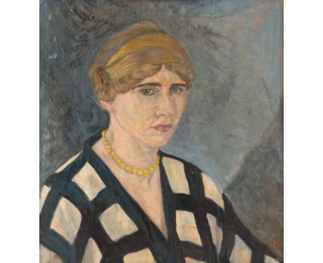 Drewes, Werner -- Portrait Frau Drewes / Bauhaus 1922Öl auf Leinwand. 1922.62 x 58,5 cm.Unten rechts mit Pinsel in Rot mit de