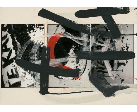 Hähner-Springmühl, Klaus -- Tote KatzenAcryl über 3 collagierten Fotografien, montiert auf Unterlagekarton. 1986. 51,1 x 36,7
