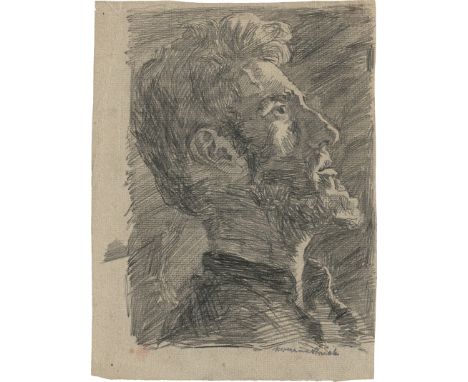 Struck, Hermann -- Junger Jude (Selbstportrait)Bleistift auf grünem Bütten. Um 1906.21,3 x 16 cm.Unten rechts mit Silberstift