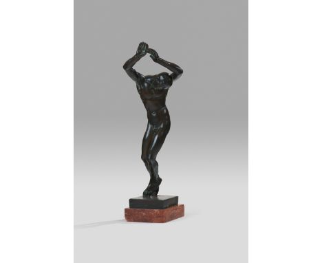 Štursa, Jan -- Der VerwundeteBronze mit dunkelbrauner Patina auf Bronzeplinthe, auf rötlichen Marmorsockel montiert. Um 1916.