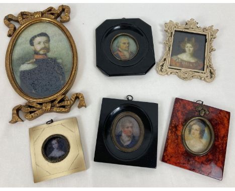 A collection of 6 assorted miniature portrait prints. Largest frame size approx. 24cm x 13cm. 