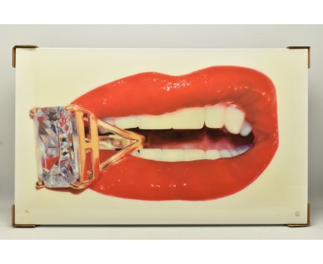 RORY HANCOCK (WELSH 1987) 'ROCK CANDY', a signed limited edition box canvas print of a mouth and a diamond ring, 51/95, with 