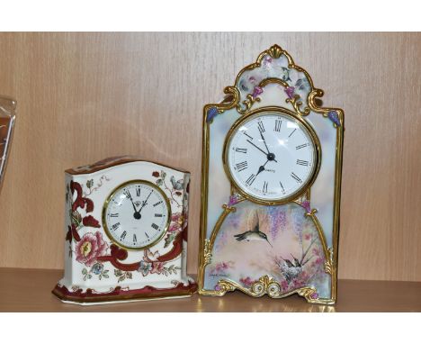 TWO CERAMIC MANTEL CLOCKS, comprising a limited edition Bradford Exchange 'Garden Whispers: Heirloom Porcelain Clock', issue 