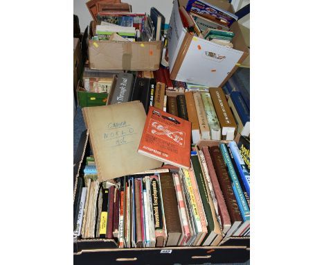 SIX BOXES OF ASSORTED BOOKS, to include maps, AA book of Britain, a collection of 1956 Camera World magazines, a workshop man