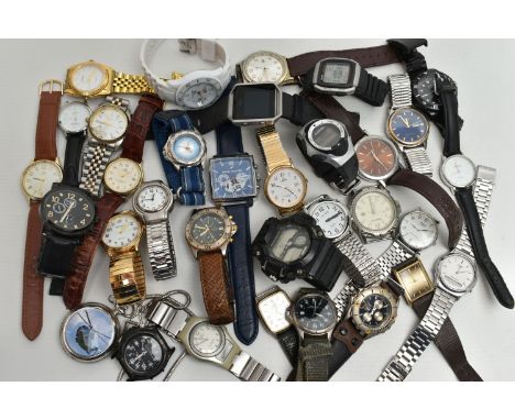 A SMALL BOX OF WATCHES, mainly gents wristwatches, to include Lorus, Accurist, Ice, Casio etc. (condition report: NOT tested,