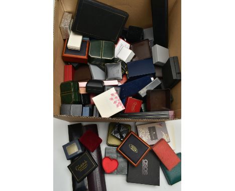 A BOX OF ASSORTED EMPTY JEWELLERY BOXES, to include ring, bracelet, earring and watch boxes (condition report: used condition
