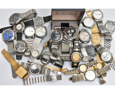 A BOX OF ASSORTED 'SEIKO' WATCHES, to include seven automatic 'Seiko' wristwatches, three chronograph 'Seiko' watches, sixtee