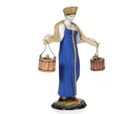 * A Porcelain Figurine of a Peasant Girl Water Carrier PRIVATE PORCELAIN MANUFACTORY, 19TH CENTURY

Height 24.5 cm.

 apparen