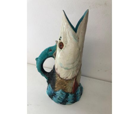 Antique Royal Worcester Majolica pikes head jug H31cm 