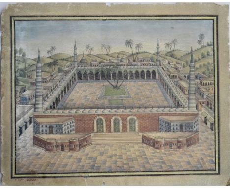 A rare Islamic architectural view of the Prophets Mosque. It was made in 1814 AD (1232 AH), has very fine details and is in g