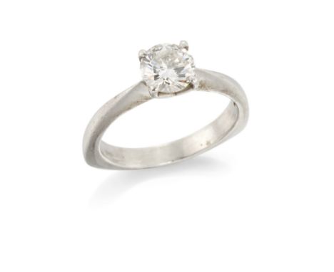 A platinum and diamond single stone ring, the brilliant-cut diamond weighing approximately 1.02 carats, in platinum claw-set 