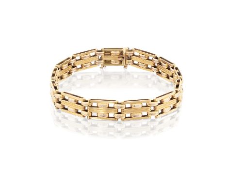 A Victorian gold flexible bracelet, of gate-link design, stamped 15ct Condition Report:  Weight 16g