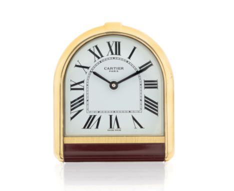 Must de Cartier, Paris. A gold plated quartz desk alarm clock with box and swing tag  'Tortue', Numbered 09914, Circa 2000 Qu