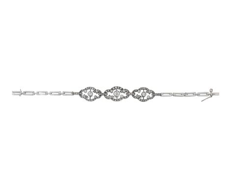 A diamond set bracelet,&nbsp;with three 19th century graduated panels set with old brilliant cut and rose cut diamonds, mount