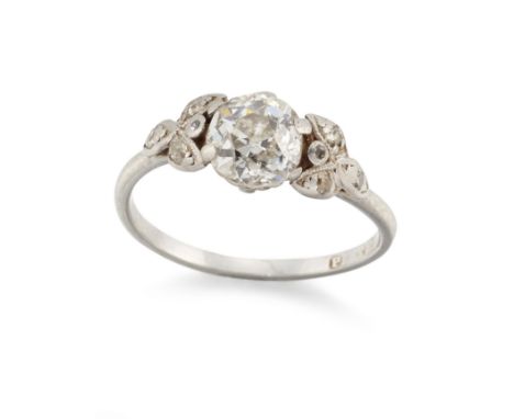 A platinum and diamond single stone ring, the single old-brilliant-cut diamond weighing approximately 1.30 carats, to brillia