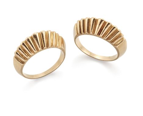 A pair of gold rings, of tapering reeded design, with plain hoops, stamped 14k, ring size K (2)Condition Report:  Gross weigh