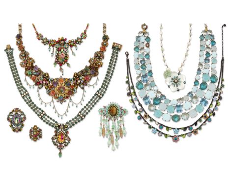 A collection of costume jewellery by Les N&eacute;r&eacute;ides and Michal Negrin,&nbsp;to include necklaces, bracelets, broo