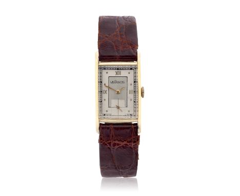 LeCoultre. A 14ct gold manual wind rectangular wristwatch made for the American market Circa 1940 17 jewel manual wind moveme
