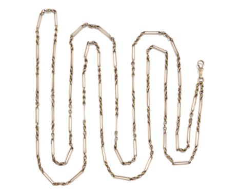 An early 20th century fetter and knot link guard chain, with swivel clasp, stamped 9c, length 80cmCondition Report:  Gross we