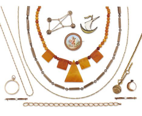 A group of jewellery, including: a Danish sterling silver bar link necklace by Just Andersen, no. 786, London import hallmark