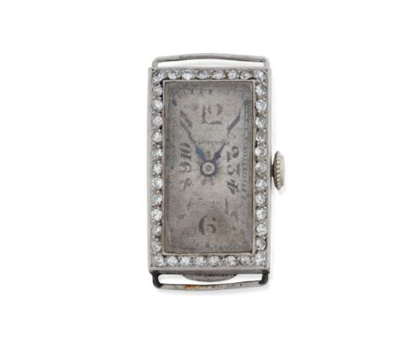 A platinum and diamond set cocktail watch  Circa 1910 Jewelled manual wind movement, silvered guilloché dial with printed exp